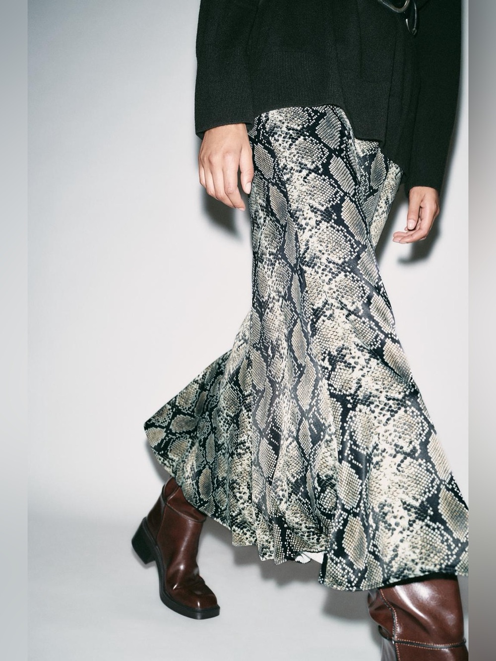 Zara Snake Print Maxi Satin Skirt